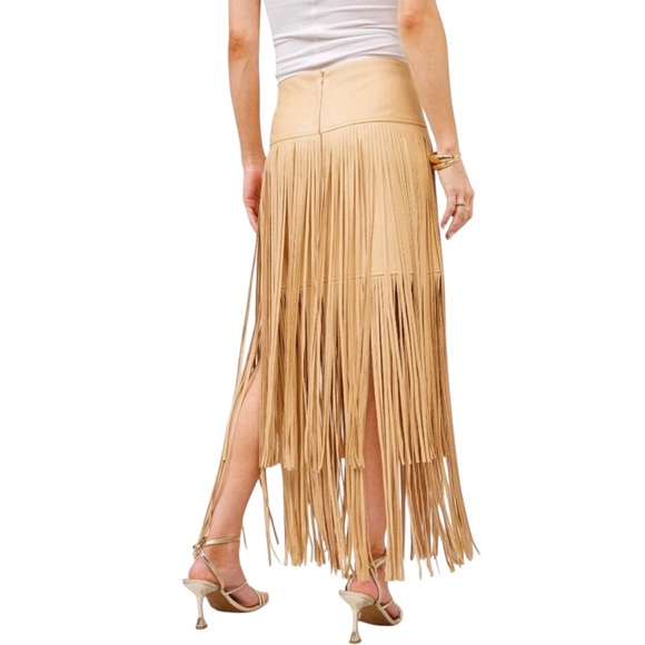 New blue b Tan Faux Leather Tiered Carwash Fringe Festival Western Mini Skirt - Picture 4 of 4